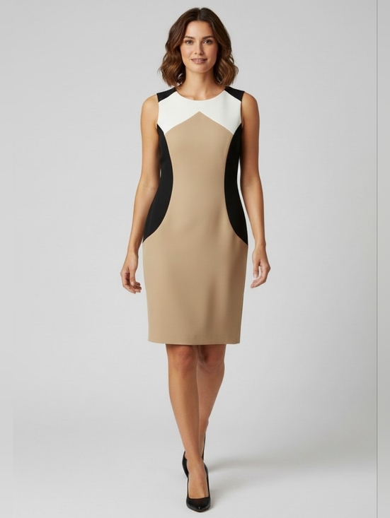 dressbarn Dresses & Skirts - Classic DressBarn Colorblock Black Tan White Sheath Midi Dress Women's Size 8